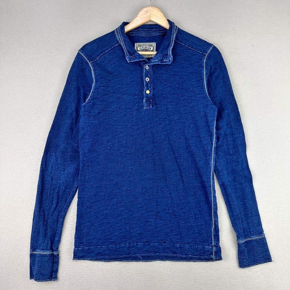 Jeremiah Henley Shirt Mens Small Blue Long Sleeve Rugby Style Cotton‎ Faded Y2K